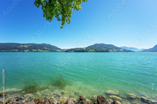 View of the beautiful Mondsee lake in Austria. Europe