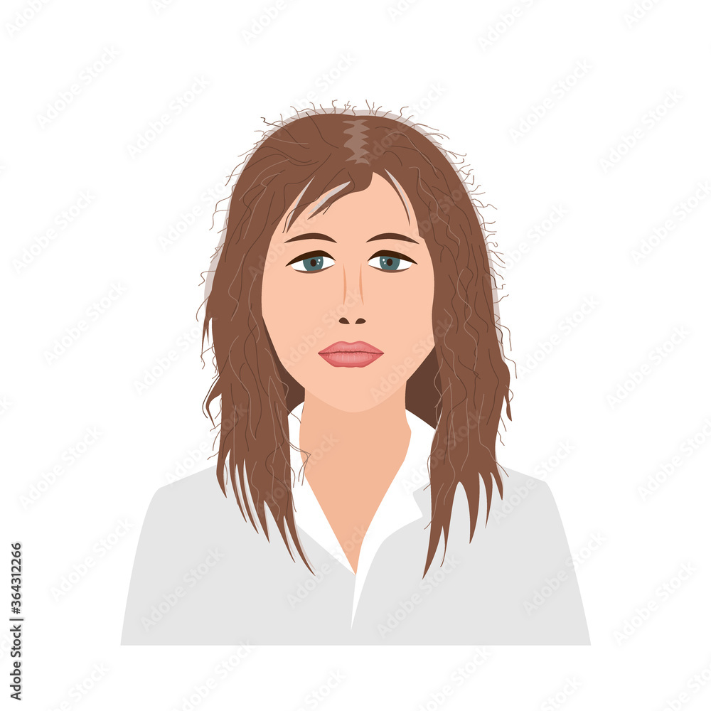 Portrait of upset young woman woman with damaged and fluffy hair. Vector illustration Portrait of upset young woman woman with damaged and fluffy hair. Vector illustration