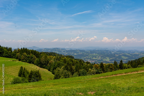 Nice view over the hills of south Styria  Austria. A lot of farmland a vineyards