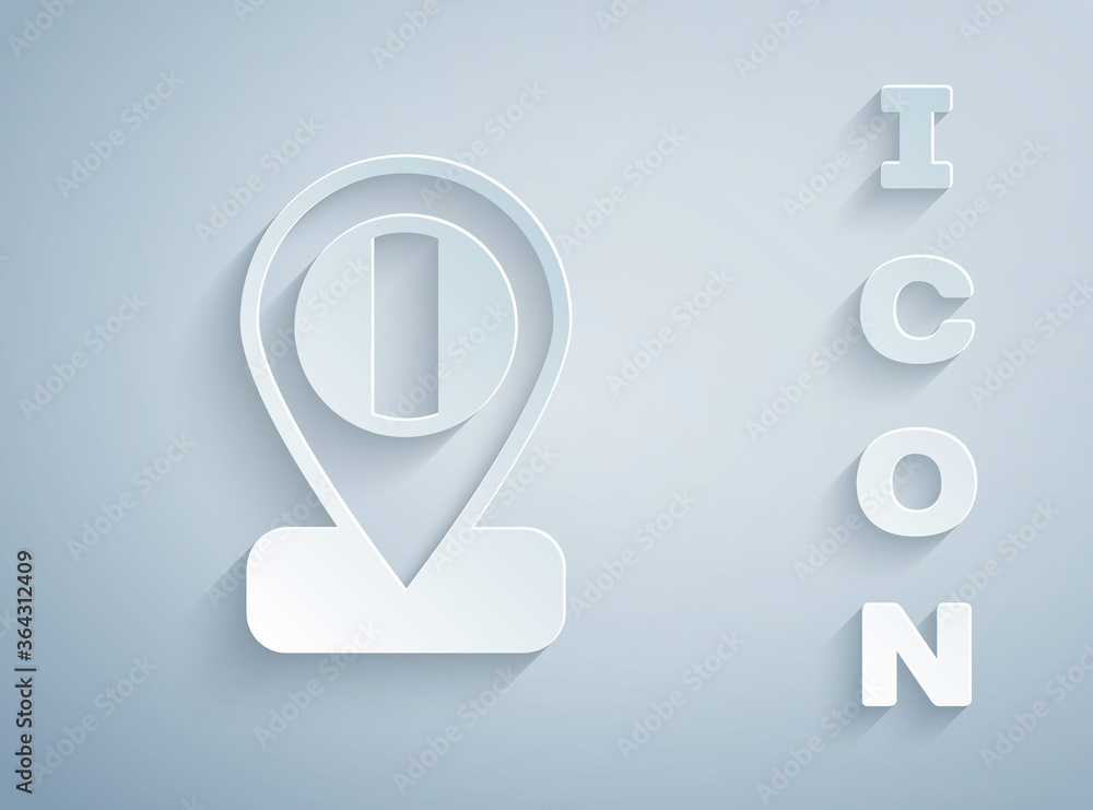 Paper cut Location flag Italy icon isolated on grey background. Paper art style. Vector. Paper cut Location flag Italy icon isolated on grey background. Paper art style. Vector.