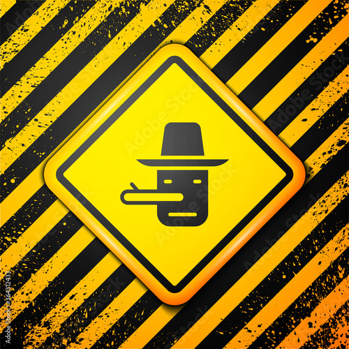Black Pinocchio icon isolated on yellow background. Warning sign. Vector.