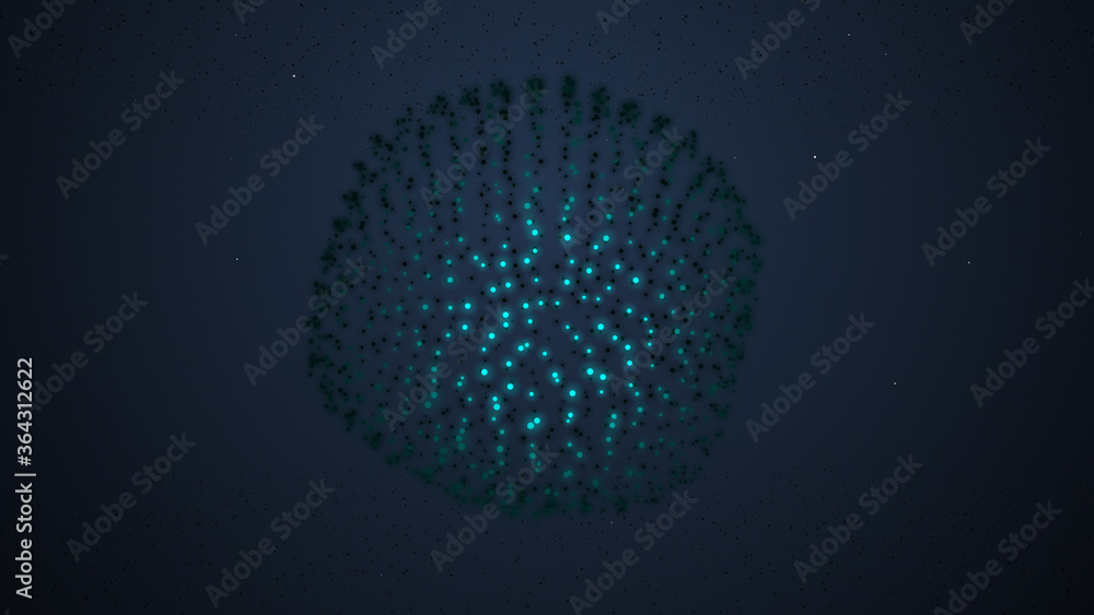 3d rendering of abstract glowing particles on dark blue background. 3d rendering of abstract glowing particles on dark blue background.