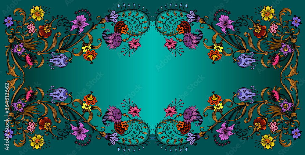 Fototapeta premium Floral hand drawn vector vintage border