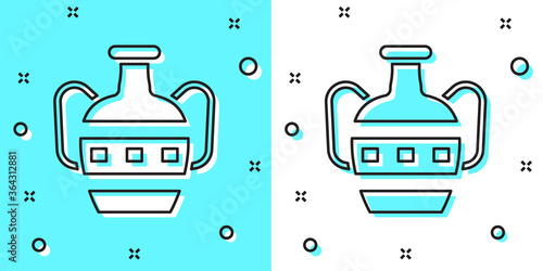 Black line Ancient amphorae icon isolated on green and white background. Random dynamic shapes. Vector.