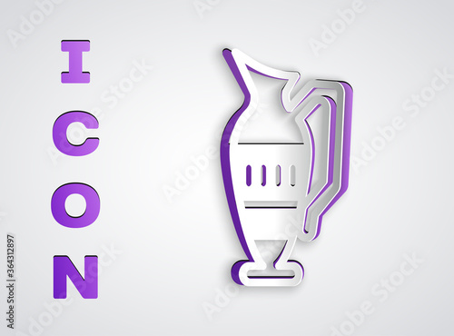 Paper cut Ancient amphorae icon isolated on grey background. Paper art style. Vector.