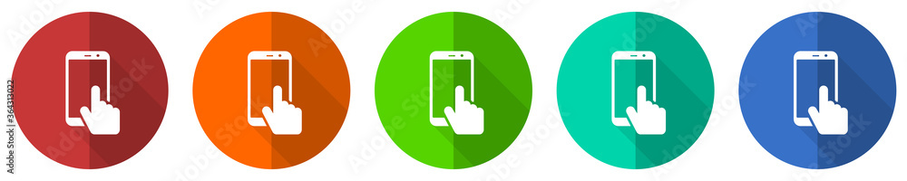 Smartphone icon set, mobile phone, red, blue, green and orange flat design web buttons isolated on white background, vector illustration Smartphone icon set, mobile phone, red, blue, green and orange flat design web buttons isolated on white background, vector illustration