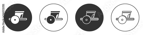 Black Ancient Greece chariot icon isolated on white background. Circle button. Vector.