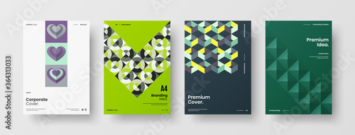 Company identity brochure template collection. Business presentation vector A4 vertical orientation front page mock up set. Corporate report cover abstract geometric illustration design layout bundle.