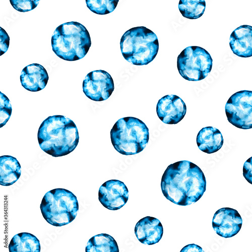 Watercolor navy blue spot blot blob bubble seamless pattern