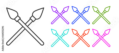 Black line Crossed medieval spears icon isolated on white background. Medieval weapon. Set icons colorful. Vector.