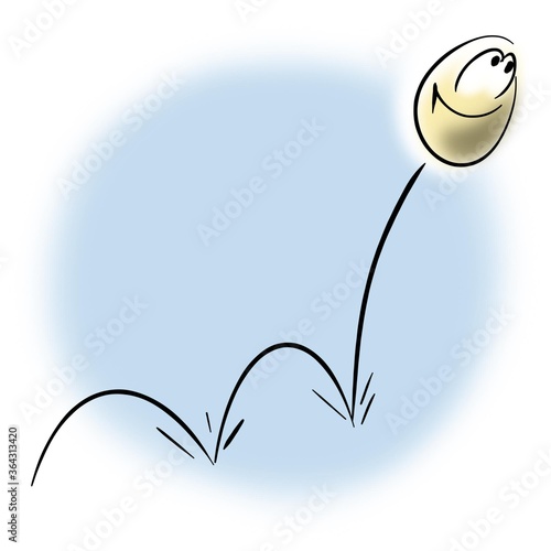 Yellow bouncing ball on blue background