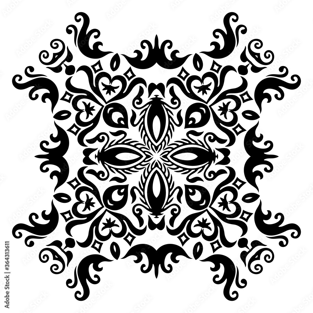 Vector black floral ethnic ornamental illustration