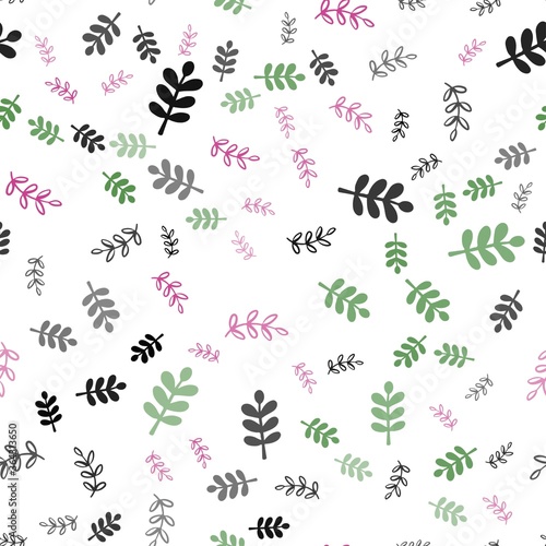 Light Pink, Green vector seamless elegant template with leaves, branches. Glitter abstract illustration with leaves and branches. Design for textile, fabric, wallpapers.