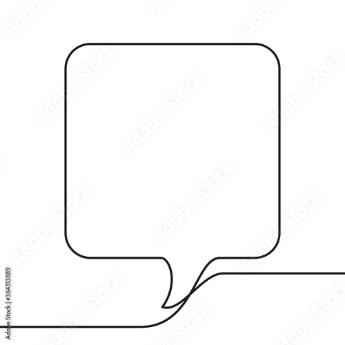 Continuous line drawing of square speech bubble, Black and white vector minimalistic linear illustration made of one line