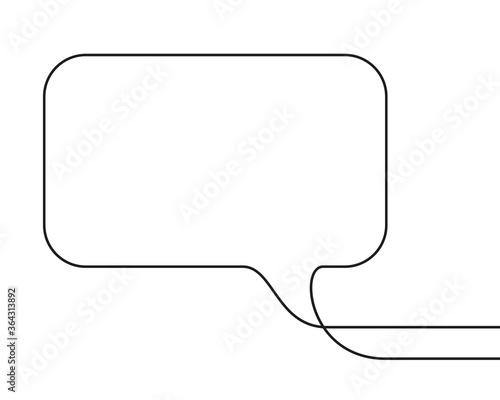 Continuous line drawing of rectangular speech bubble, Black and white vector minimalistic linear illustration made of one line