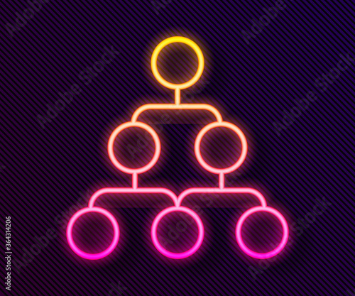 Glowing neon line Business hierarchy organogram chart infographics icon isolated on black background. Corporate organizational structure graphic elements. Vector.
