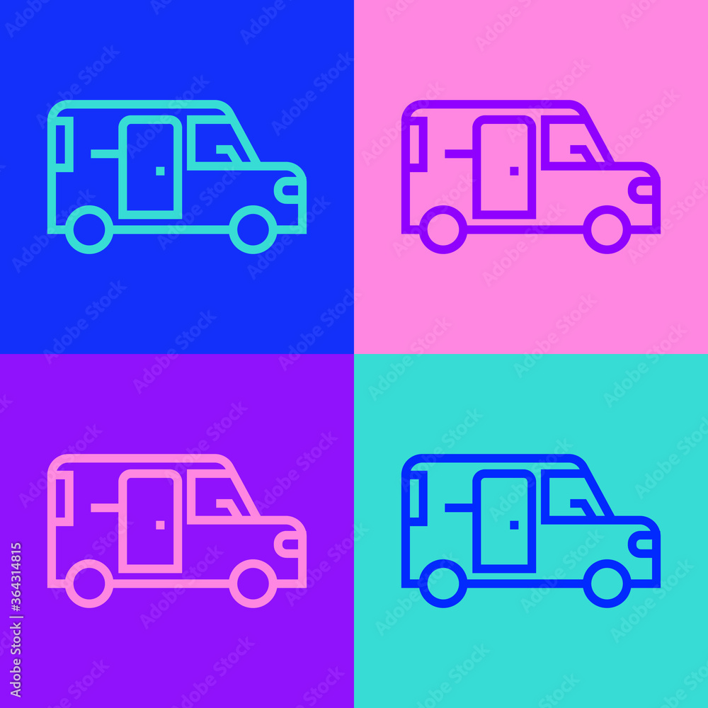 Pop art line Minibus icon isolated on color background. Vector.