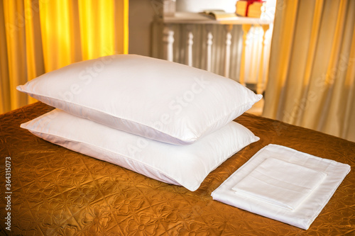 Hotel room. Bed linen on th...