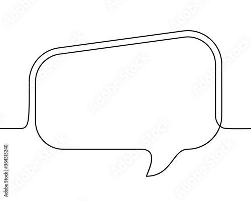 Continuous line drawing of rectangular speech bubble, Black and white vector minimalistic linear illustration made of one line