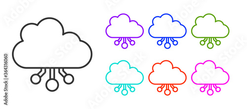 Black line Cryptocurrency cloud mining icon isolated on white background. Blockchain technology, bitcoin, digital money market, cryptocoin wallet. Set icons colorful. Vector.
