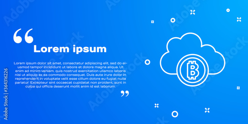 White line Cryptocurrency cloud mining icon isolated on blue background. Blockchain technology, bitcoin, digital money market, cryptocoin wallet. Vector.