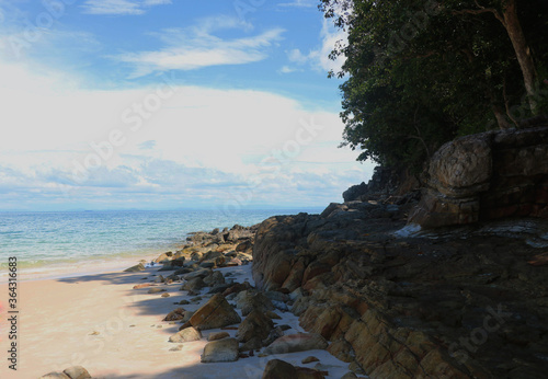 landscape view of Beach with rocks and trees on side at langkawi (Malaysia)