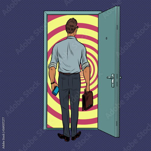 A male businessman on the threshold of a new solution