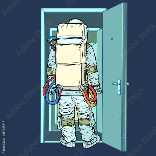 astronaut stands in front of an open door. New discoveries