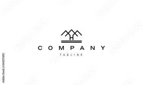 Vector logo on which an abstract image of three roofs and the letter H in the middle.