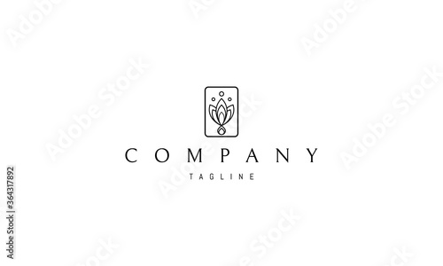 Vector logo on which an abstract image of three leaves and a drop at the bottom in a rectangle.