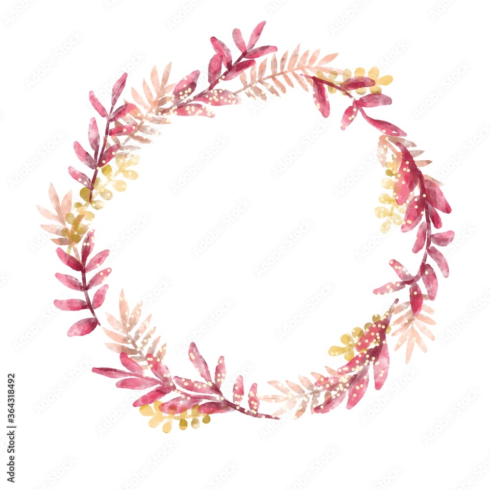 Watercolor frame of autumn leaves a wreath for a wedding celebration on a white background