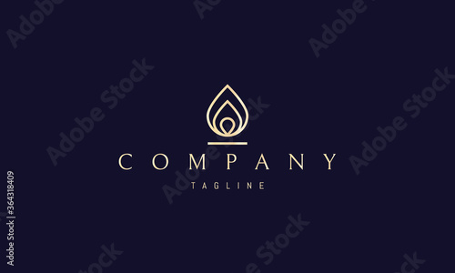 Vector golden logo on which an abstract image of a drop of water in a linear style.