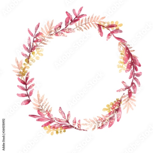 Watercolor frame of autumn leaves a wreath for a wedding celebration on a white background