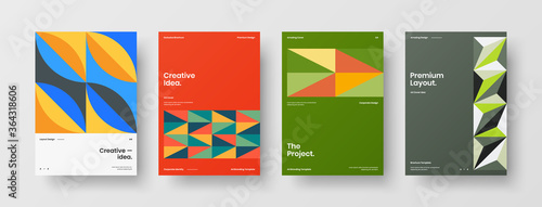 Company identity brochure template collection. Business presentation vector A4 vertical orientation front page mock up set. Corporate report cover abstract geometric illustration design layout bundle.