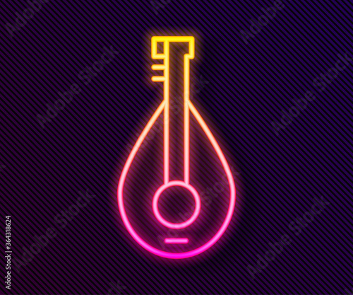 Glowing neon line Traditional musical instrument mandolin icon isolated on black background. Vector.