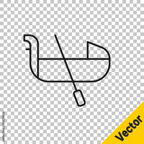 Black line Gondola boat italy venice icon isolated on transparent background. Tourism rowing transport romantic. Vector.