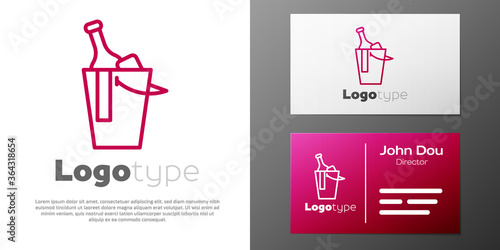 Logotype line Bottle of wine in an ice bucket icon isolated on white background. Logo design template element. Vector.