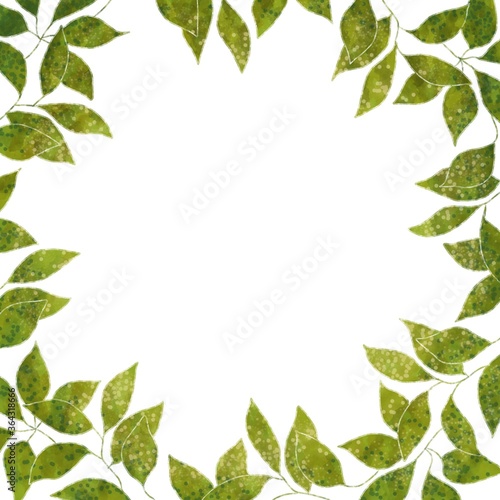 Watercolor frame made of green leaves and for decoration of the celebration on a white background © Anna