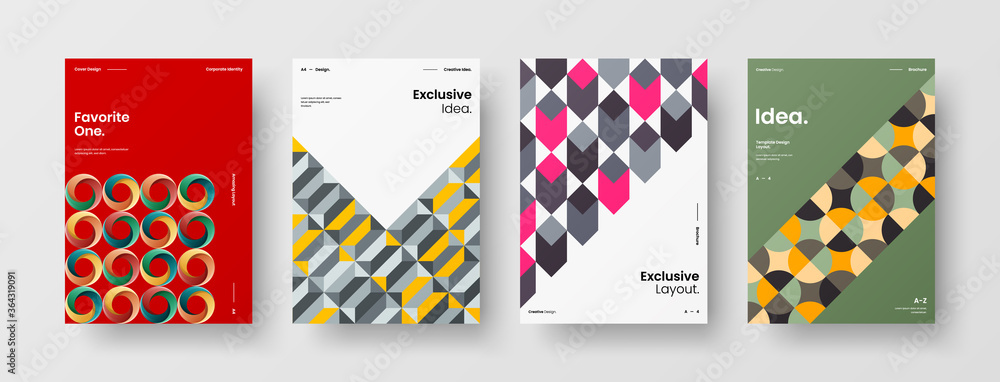 Company identity brochure template collection. Business presentation vector A4 vertical orientation front page mock up set. Corporate report cover abstract geometric illustration design layout bundle. Company identity brochure template collection. Business presentation vector A4 vertical orientation front page mock up set. Corporate report cover abstract geometric illustration design layout bundle.