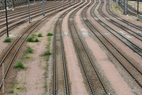 Set of railway tracks in perspective. Rails for passing trains.
