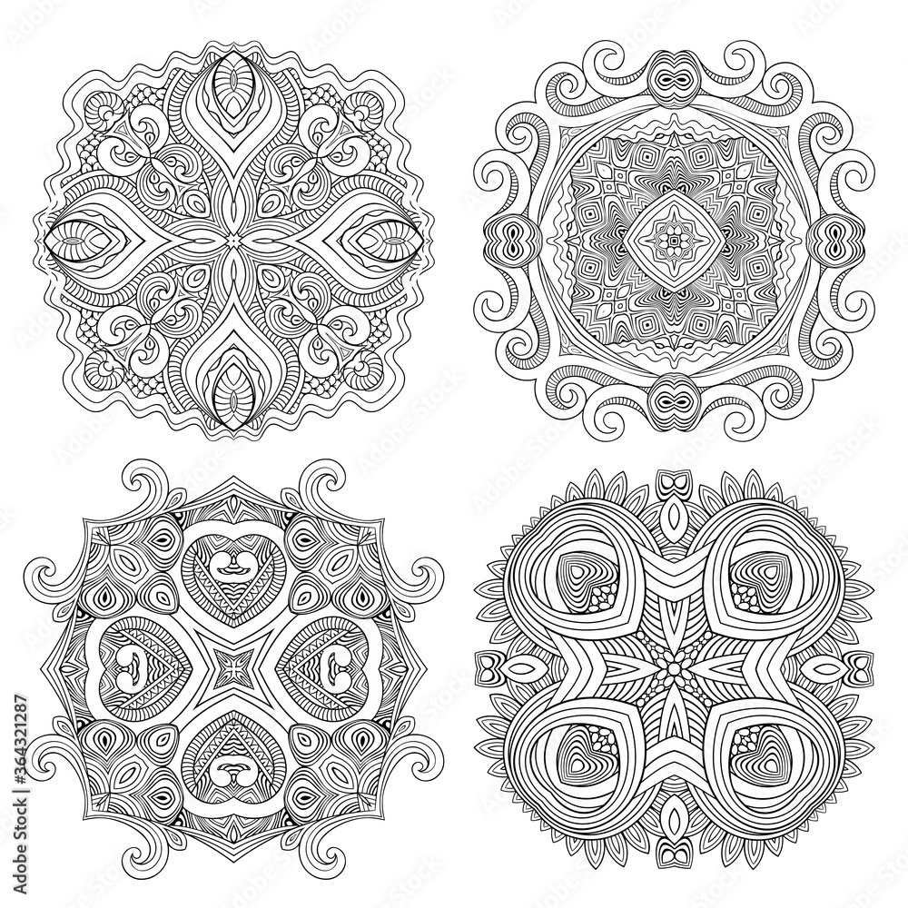 Vector ornamental line art floral mandala set Vector ornamental line art floral mandala set