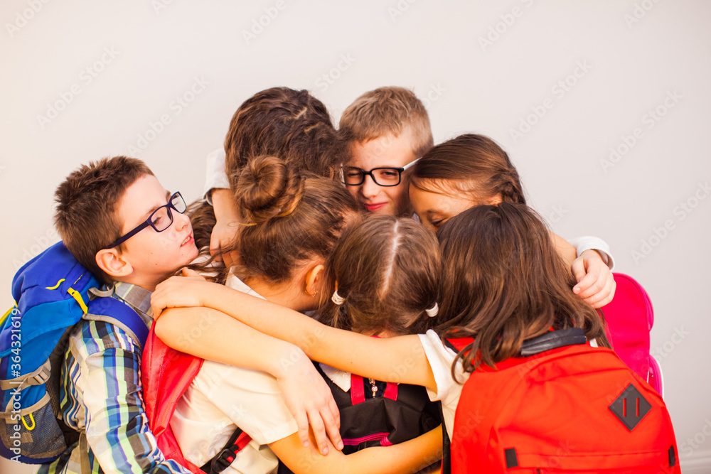 Obraz premium Joyful return of the pupils to school