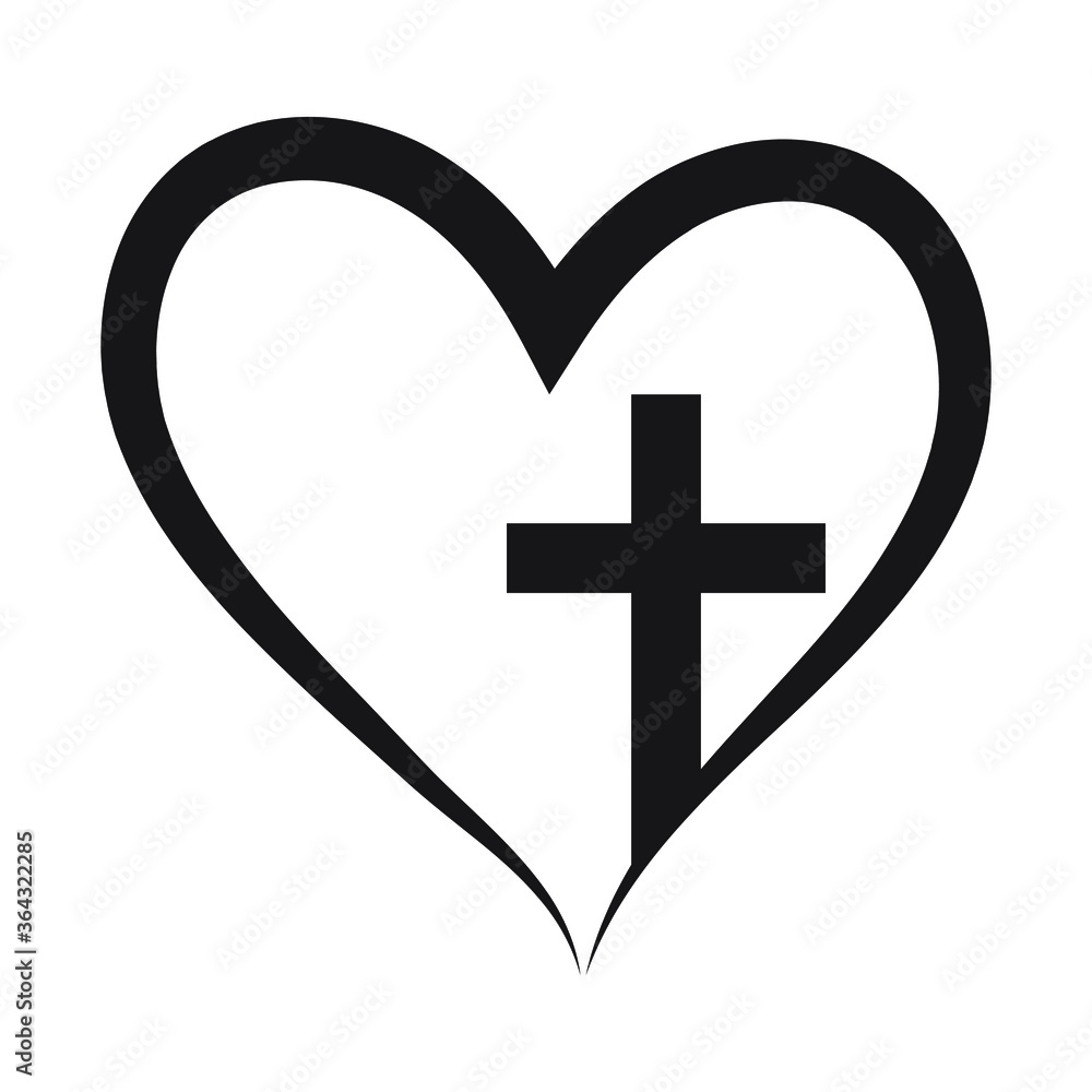 Christian cross in heart, Jesus Christ vector illustration. Christian cross in heart, Jesus Christ vector illustration.