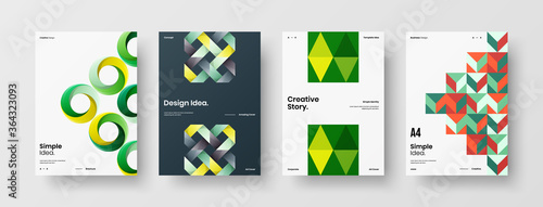 Company identity brochure template collection. Business presentation vector A4 vertical orientation front page mock up set. Corporate report cover abstract geometric illustration design layout bundle.