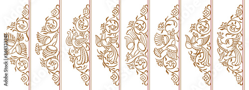 Set of vector nature and birds vintage borders.