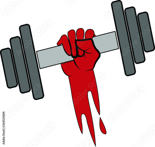 Logo for the gym, hand lifting a dumbbell. Weightlifting. Vector illustration.