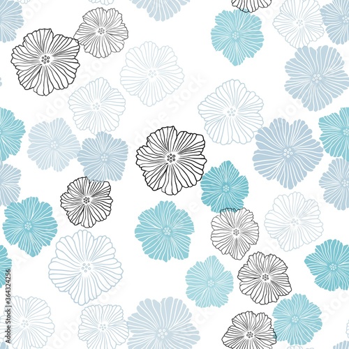 Light BLUE vector seamless natural background with flowers. Abstract illustration with flowers in doodles style. Pattern for trendy fabric  wallpapers.