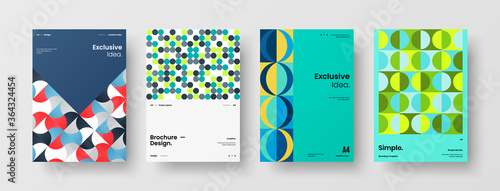Company identity brochure template collection. Business presentation vector A4 vertical orientation front page mock up set. Corporate report cover abstract geometric illustration design layout bundle.