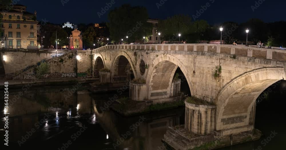The bridge Ponte Sisto over the Tiber river to Trastevere district, time lapse The bridge Ponte Sisto over the Tiber river to Trastevere district, time lapse