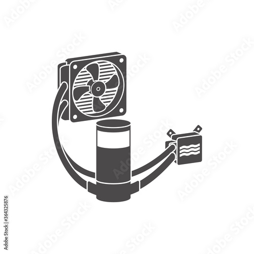 Liquid cooling system for PC icon in flat style.Vector illustration.